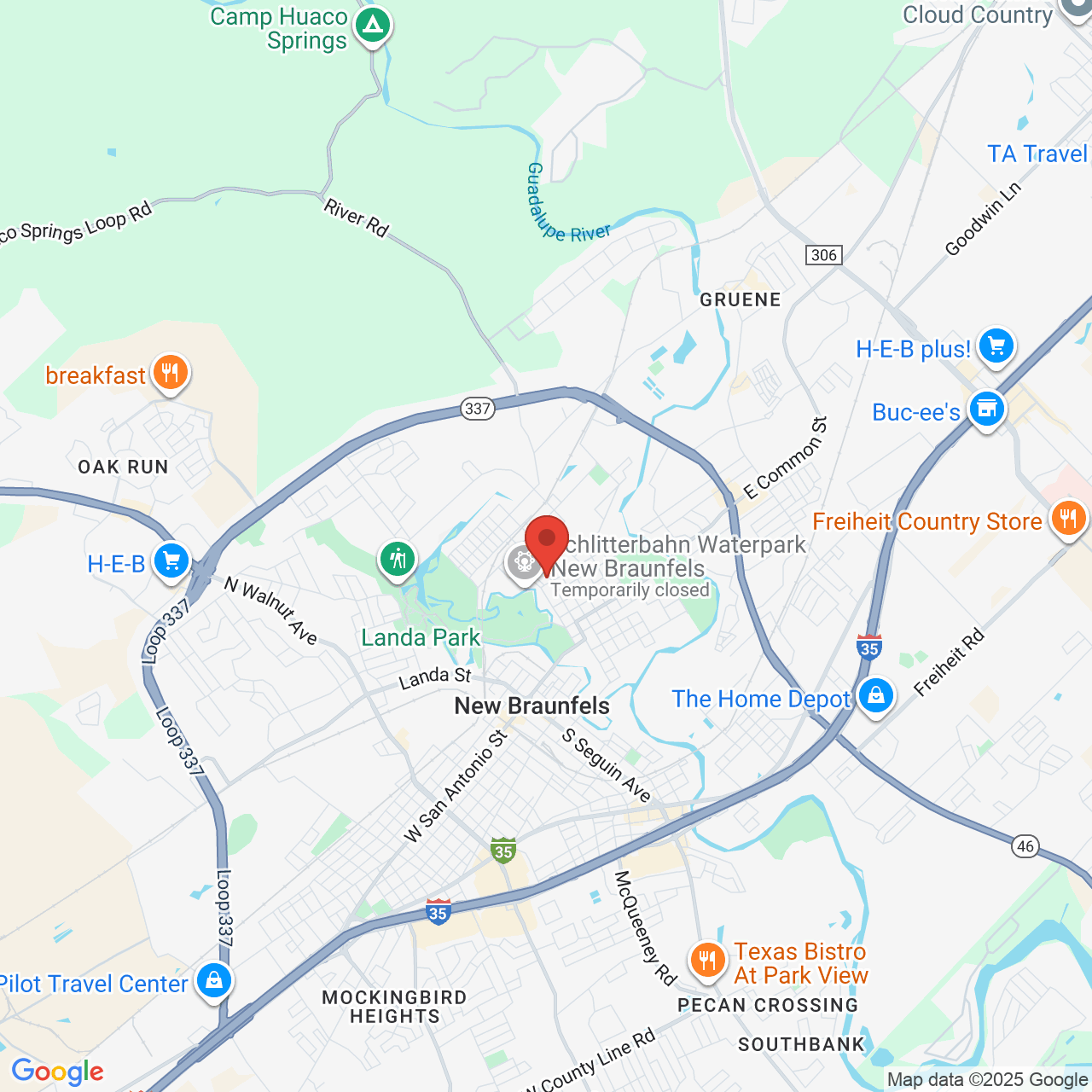 Google map image of our location in 505 N. Union Ave. New Braunfels, TX